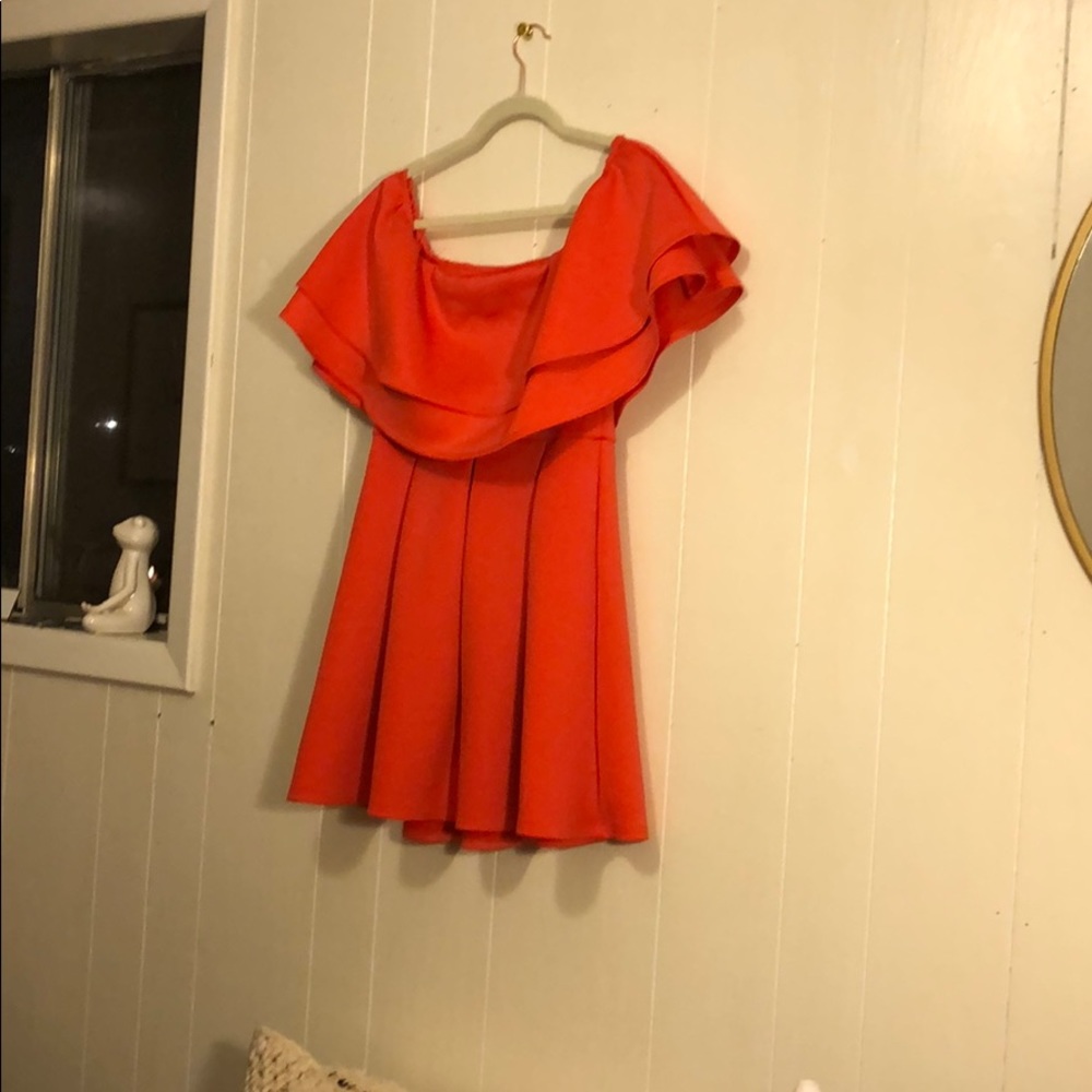 Asos orange off the shoulder dress